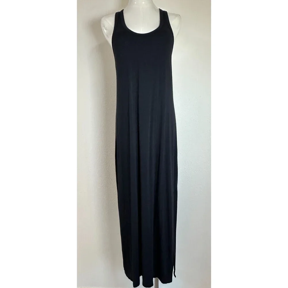 J.Crew Black Maxi Tank Dress XS Racerback Stretch Viscose Blend Minimalist